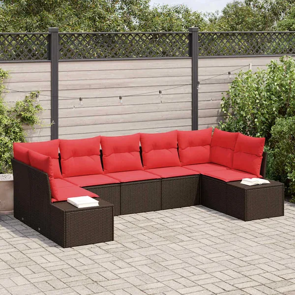 Ensemble de canapé de jardin 7 pcs Marron polyrotin