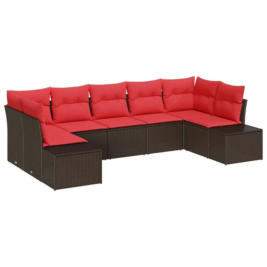 Ensemble de canapé de jardin 7 pcs Marron polyrotin - 2