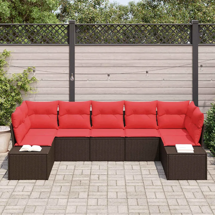 Ensemble de canapé de jardin 7 pcs Marron polyrotin - 3