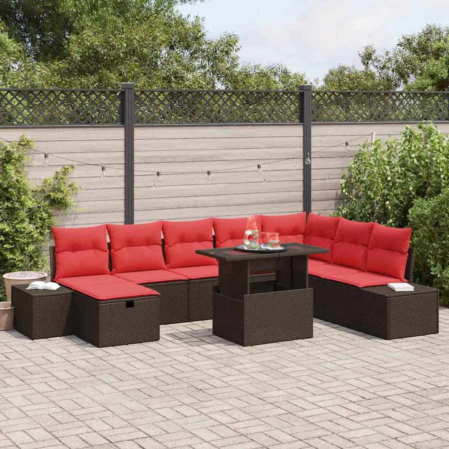 Ensemble de canapé de jardin 9 pcs Marron Poly rotin