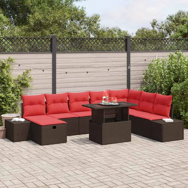 Ensemble de canapé de jardin 9 pcs Marron Poly rotin