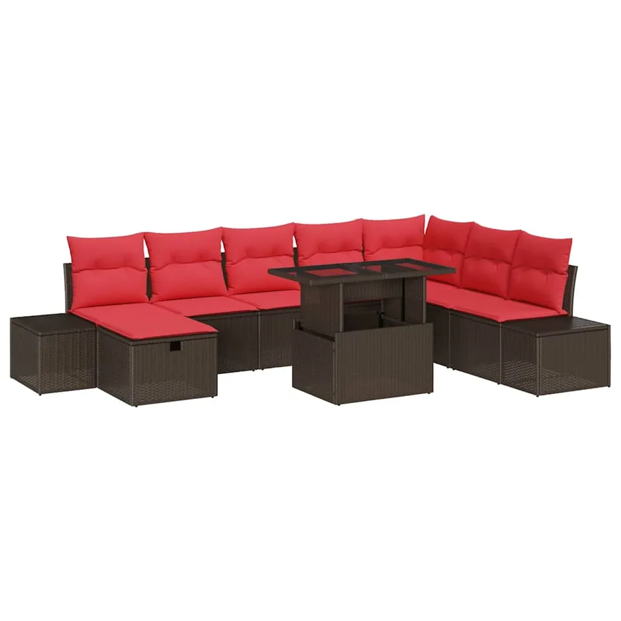 Ensemble de canapé de jardin 9 pcs Marron Poly rotin - 2