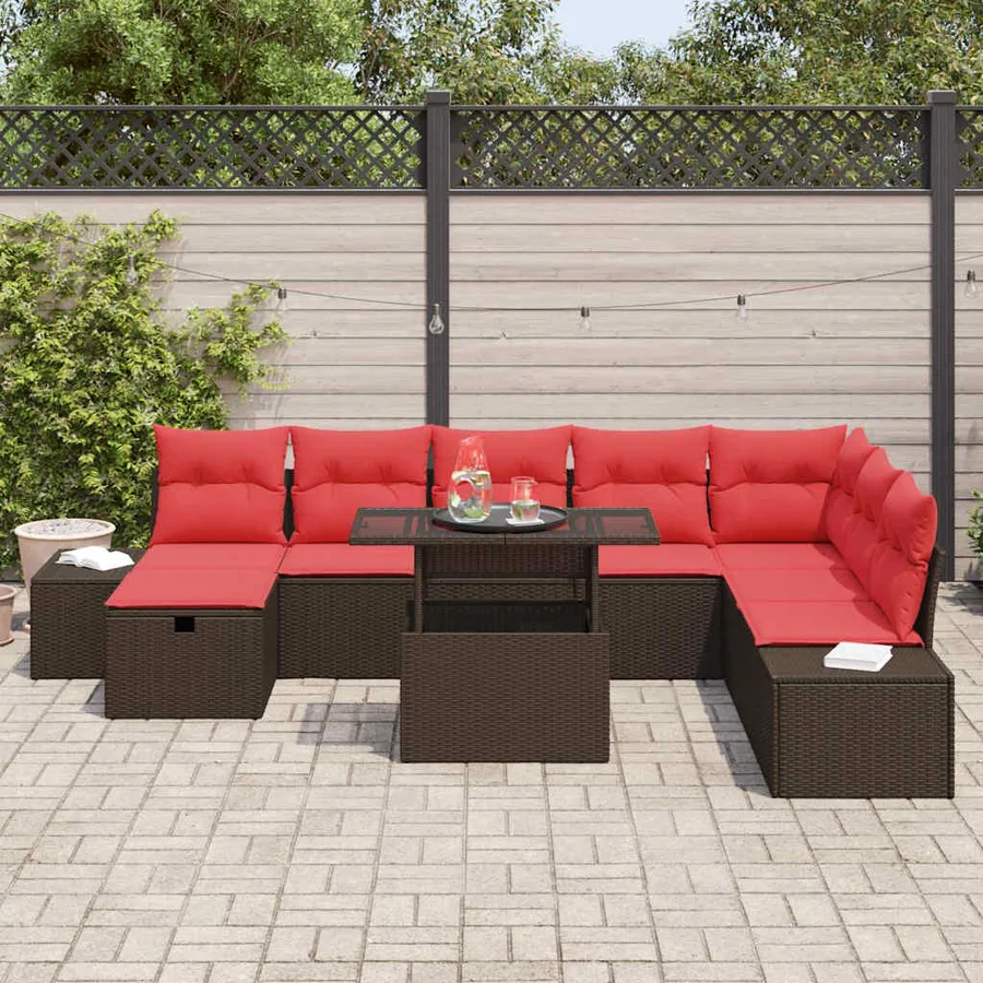Ensemble de canapé de jardin 9 pcs Marron Poly rotin - 3