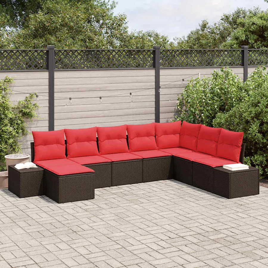 Ensemble de canapé de jardin 8 pcs Marron polyrotin