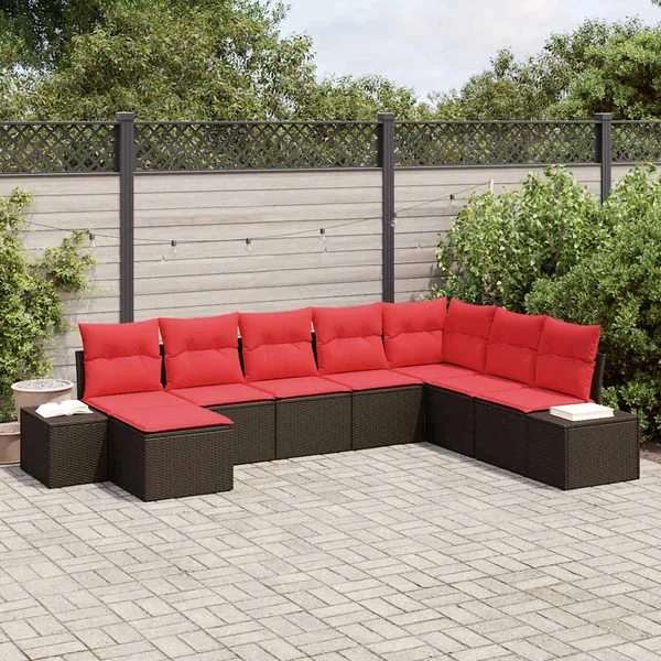 Ensemble de canapé de jardin 8 pcs Marron polyrotin