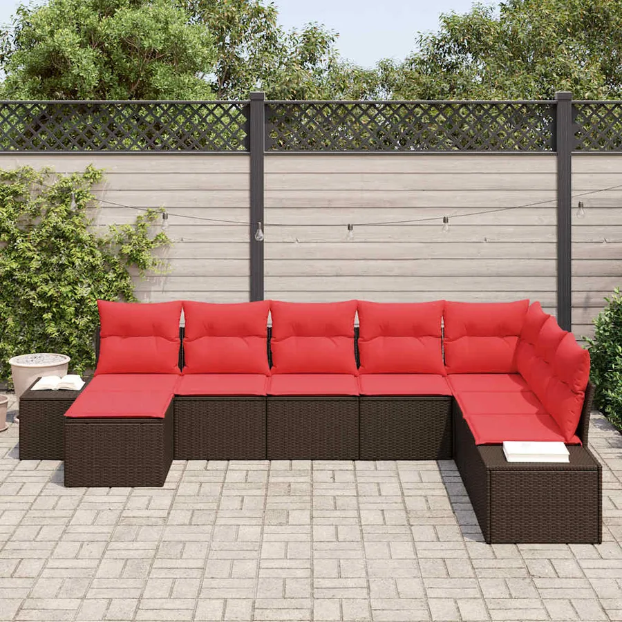 Ensemble de canapé de jardin 8 pcs Marron polyrotin - 3