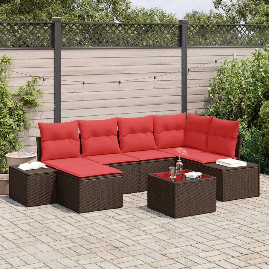 Ensemble de canapé de jardin 7 pcs Marron polyrotin