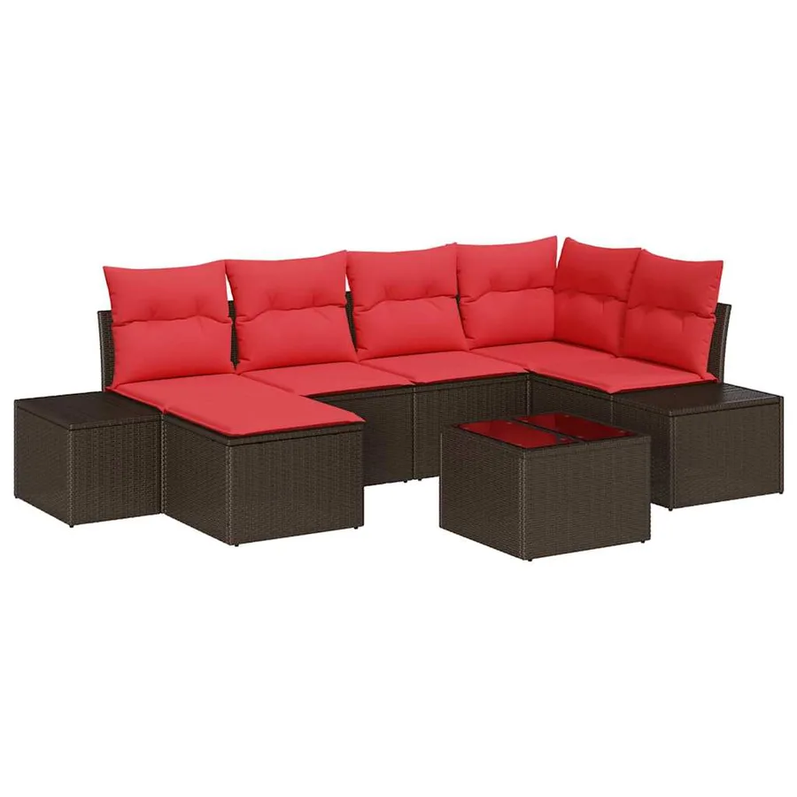Ensemble de canapé de jardin 7 pcs Marron polyrotin - 2