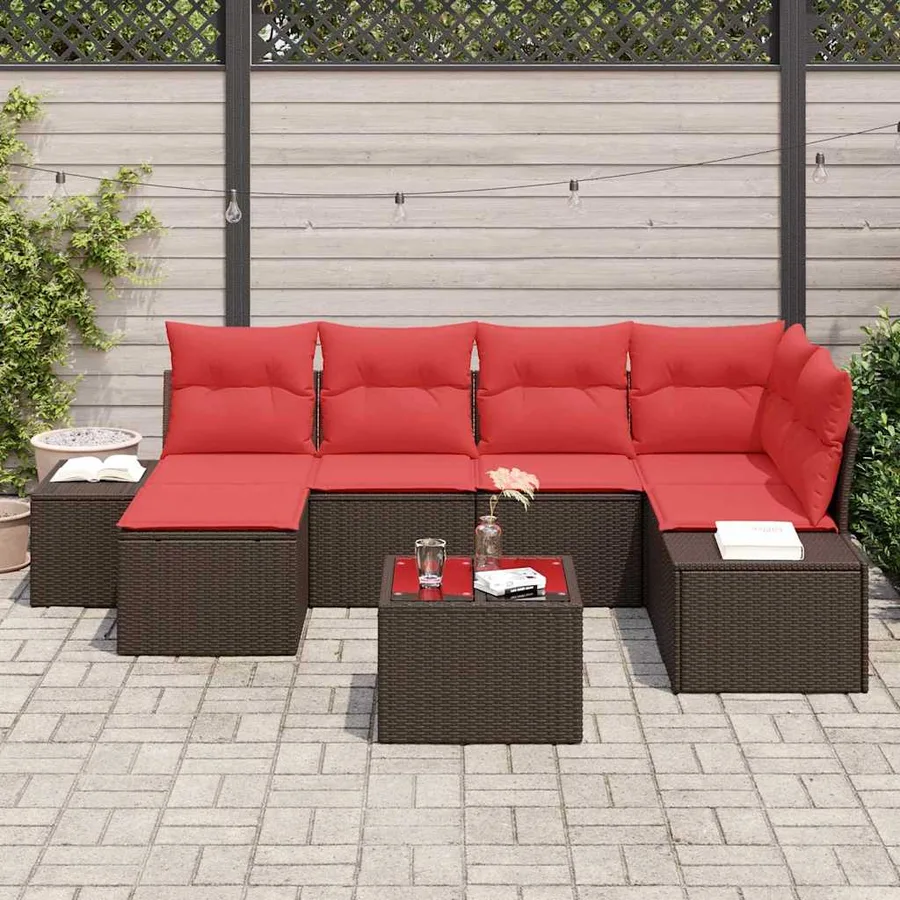 Ensemble de canapé de jardin 7 pcs Marron polyrotin - 3