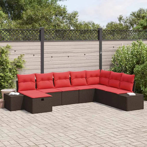 Ensemble de canapé de jardin 8 pcs Marron polyrotin