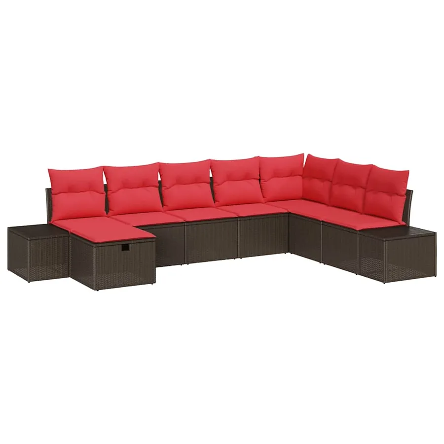 Ensemble de canapé de jardin 8 pcs Marron polyrotin - 2