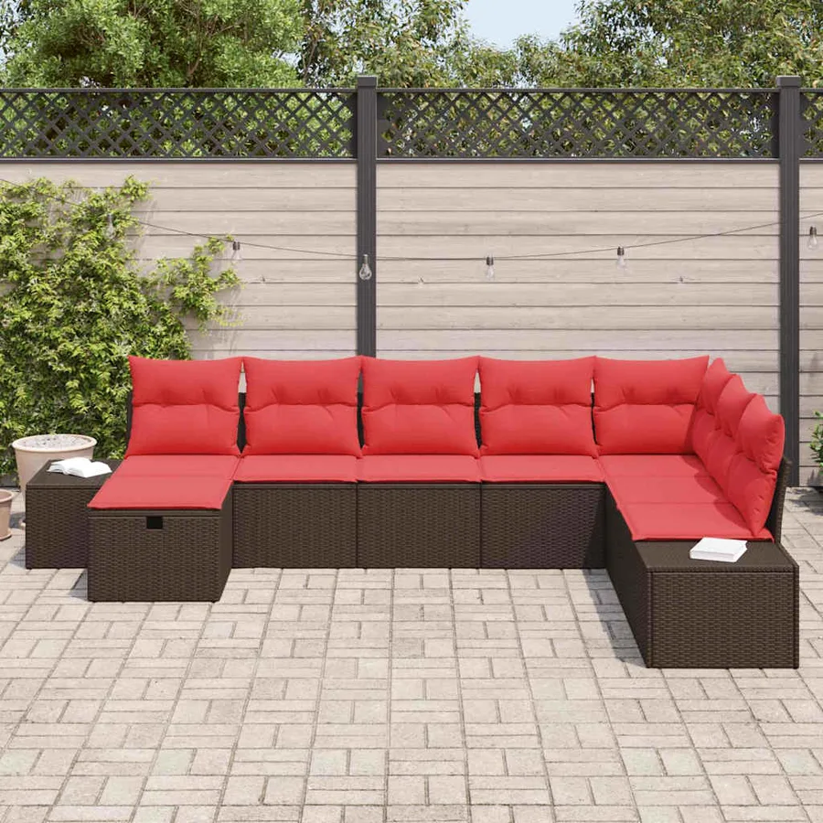 Ensemble de canapé de jardin 8 pcs Marron polyrotin - 3