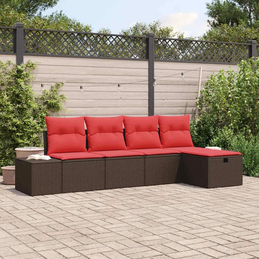 Ensemble de canapé de jardin 5 pcs Marron polyrotin