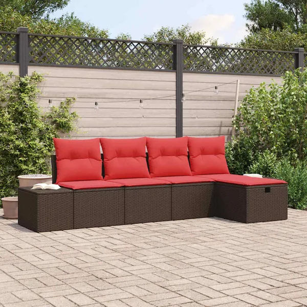 Ensemble de canapé de jardin 5 pcs Marron polyrotin