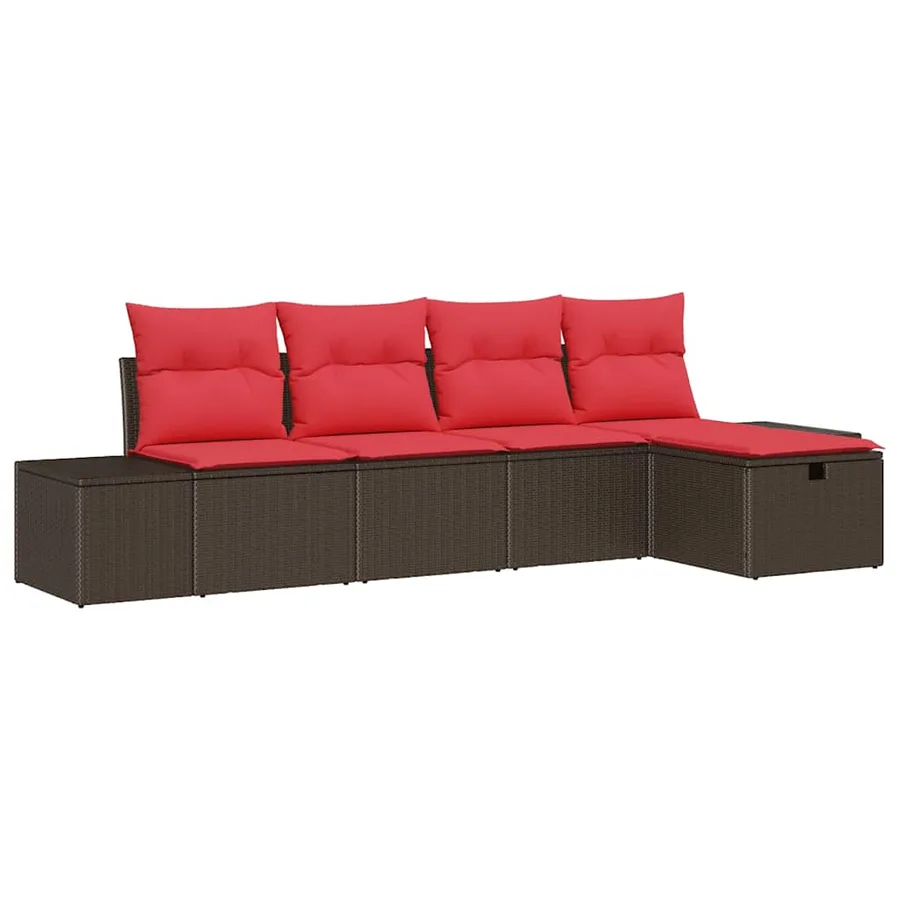 Ensemble de canapé de jardin 5 pcs Marron polyrotin - 2