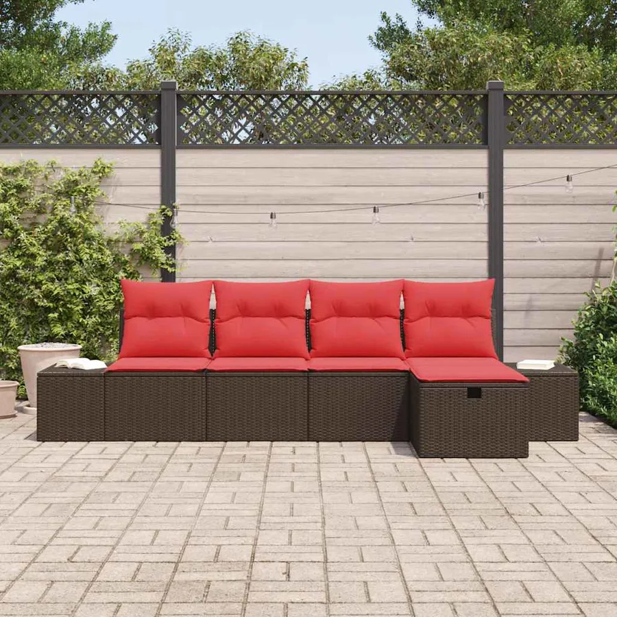 Ensemble de canapé de jardin 5 pcs Marron polyrotin - 3