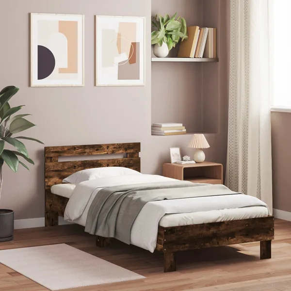 Cadre de lit avec LED Chêne fumé 80 x 200 cm Bois d'ingénierie