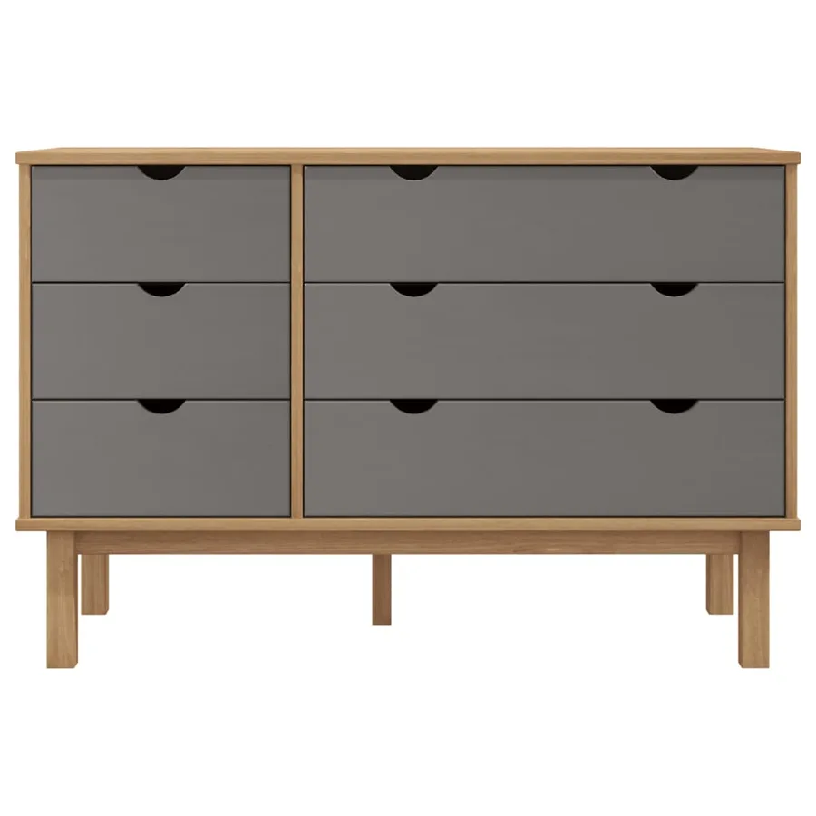 Commode OTTA marron et gris 111x43x73,5 cm bois de pin massif - 3