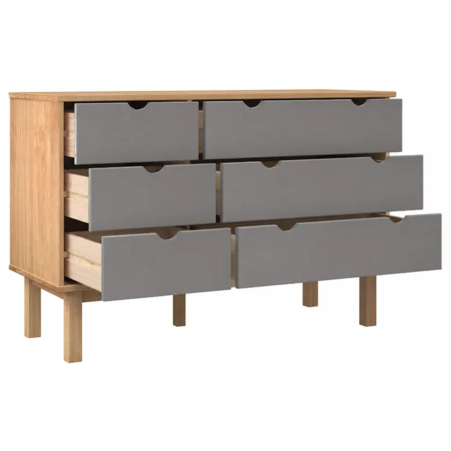 Commode OTTA marron et gris 111x43x73,5 cm bois de pin massif - 4