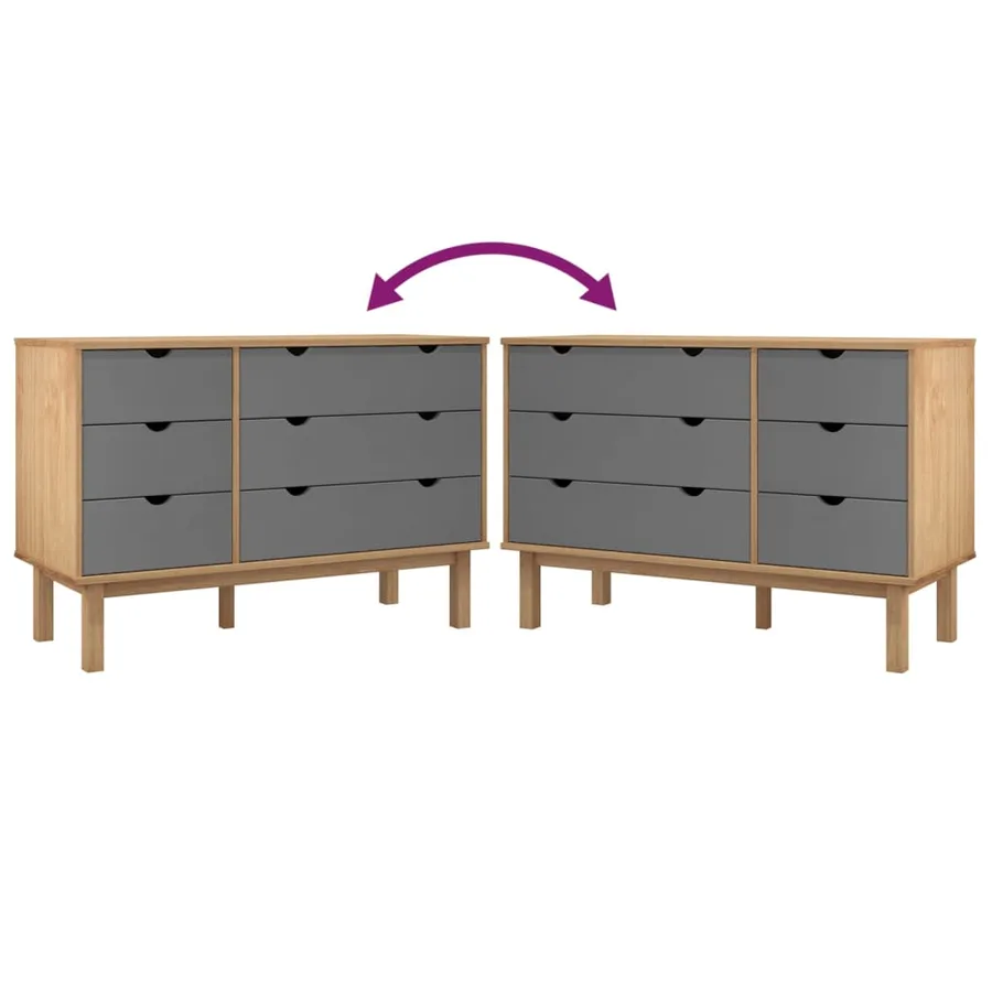 Commode OTTA marron et gris 111x43x73,5 cm bois de pin massif - 7