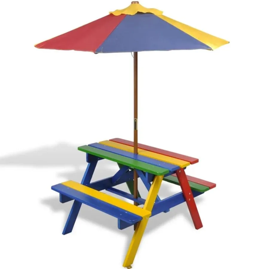 Table et bancs de pique-nique avec parasol pour enfants Bois - 6
