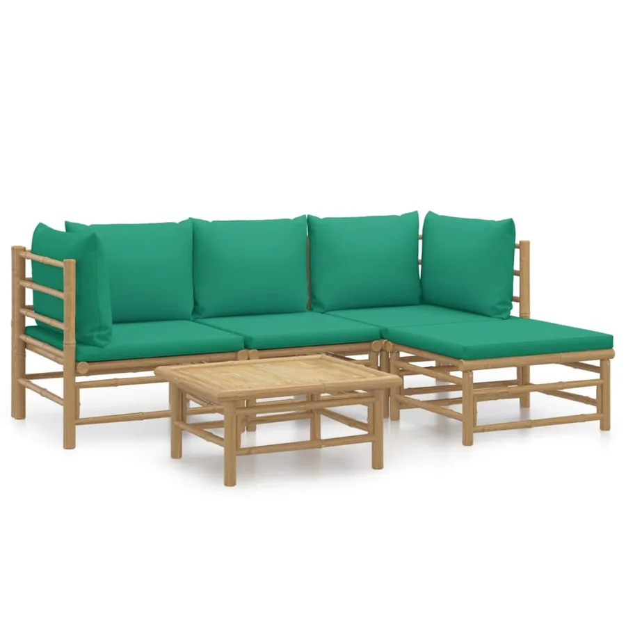 Salon de jardin 5 pcs avec coussins vert bambou - 2