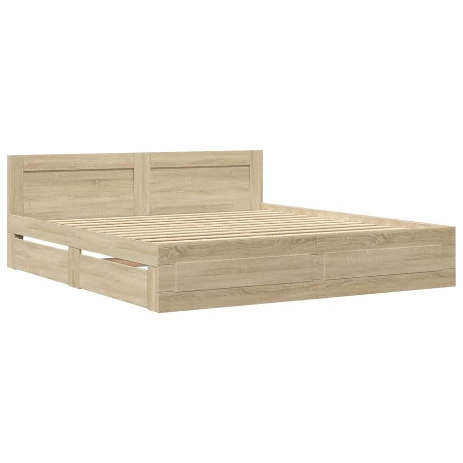 Cadre de lit avec tiroir Sonoma 193 x 203 cm Bois d'ingénierie - 2