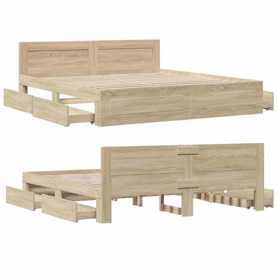 Cadre de lit avec tiroir Sonoma 193 x 203 cm Bois d'ingénierie - 5