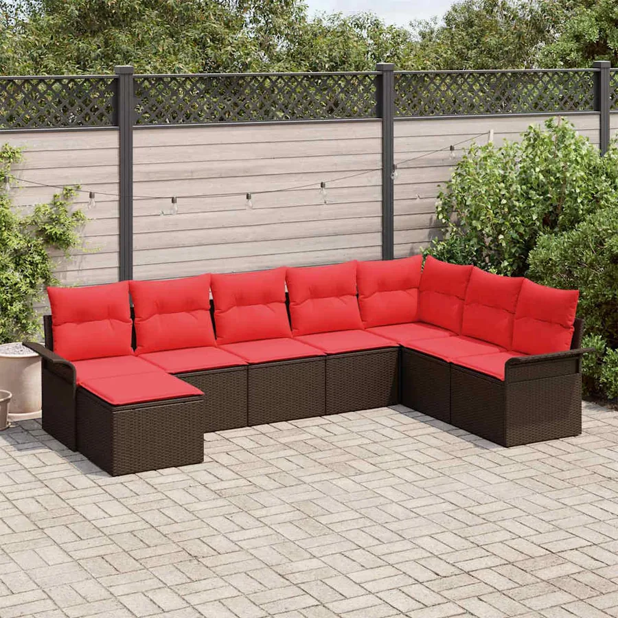 Ensemble de canapé de jardin 8 pcs Marron polyrotin