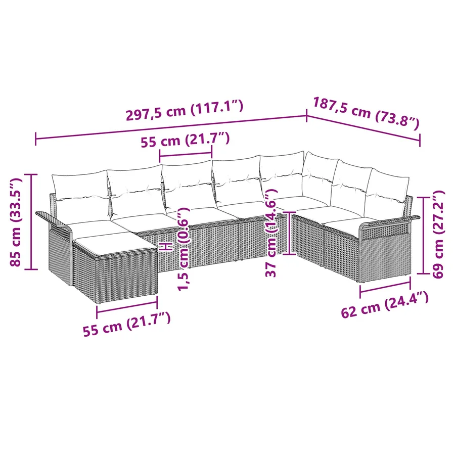 Ensemble de canapé de jardin 8 pcs Marron polyrotin - 13