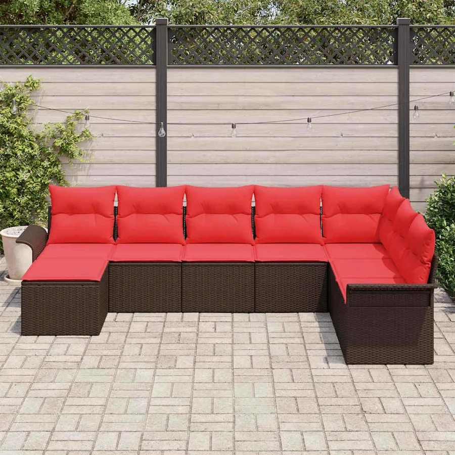Ensemble de canapé de jardin 8 pcs Marron polyrotin - 3