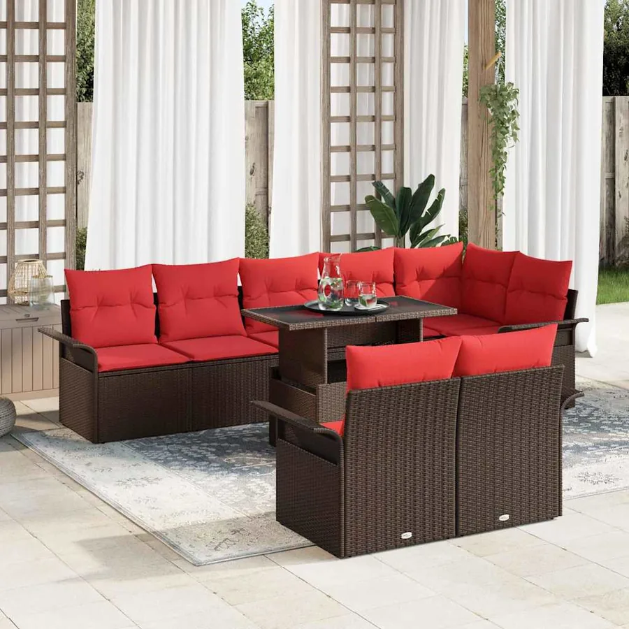 Ensemble de canapé de jardin 9 pcs Marron Poly rotin