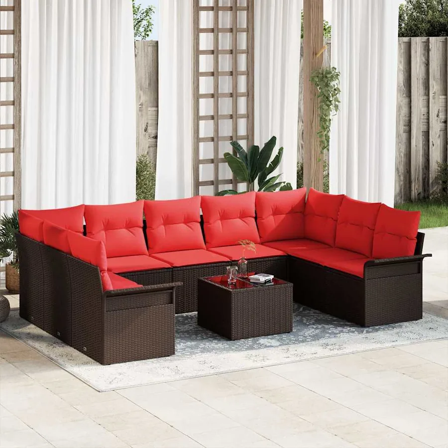 Ensemble de canapé de jardin 10 pcs Marron polyrotin