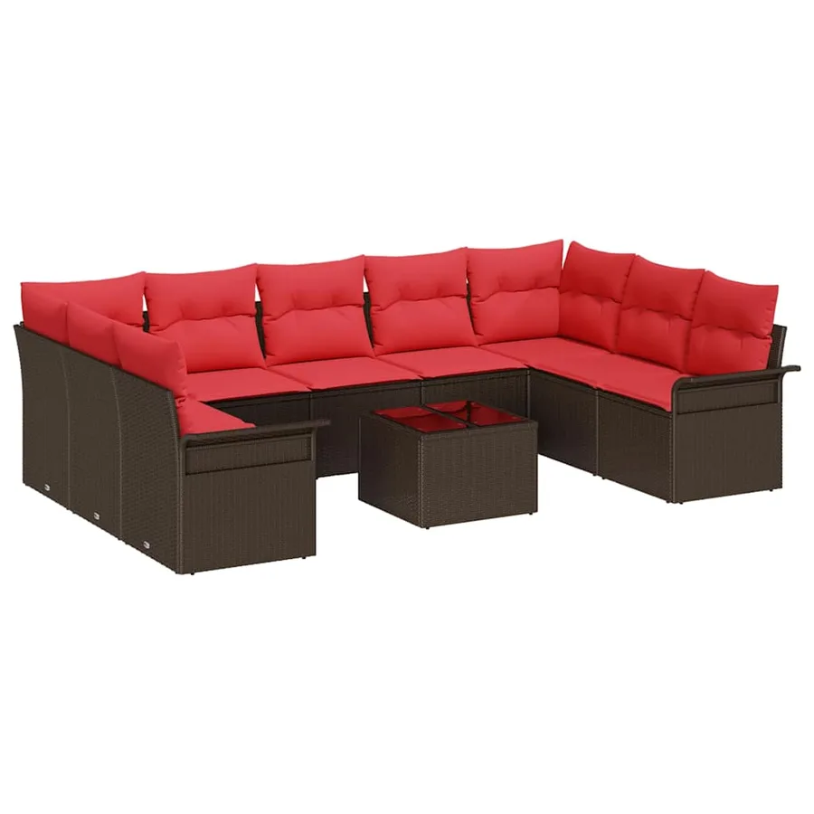 Ensemble de canapé de jardin 10 pcs Marron polyrotin - 2