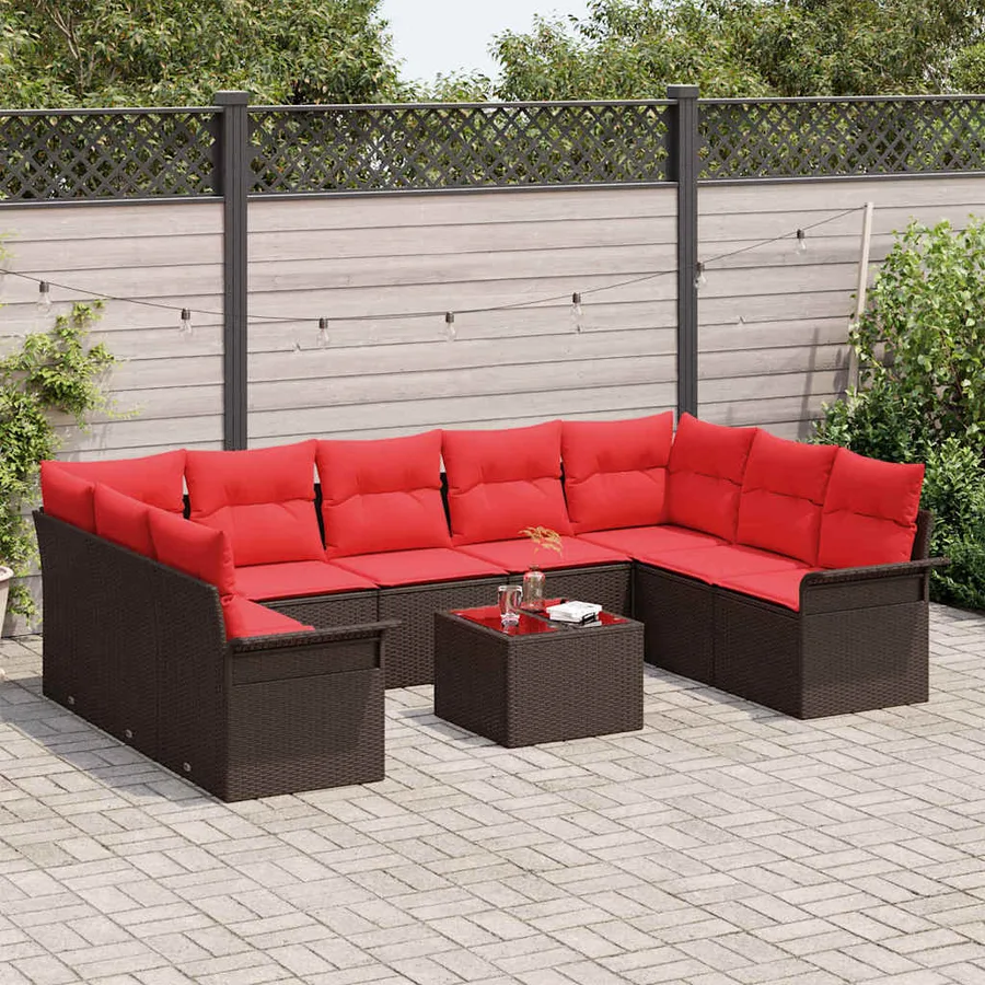 Ensemble de canapé de jardin 10 pcs Marron polyrotin - 3