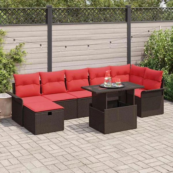 Ensemble de canapé de jardin 8 pcs Marron Poly rotin