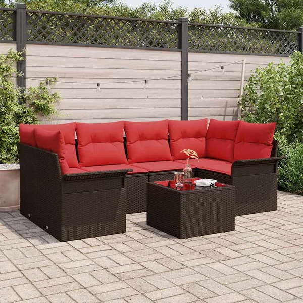 Ensemble de canapé de jardin 7 pcs Marron polyrotin