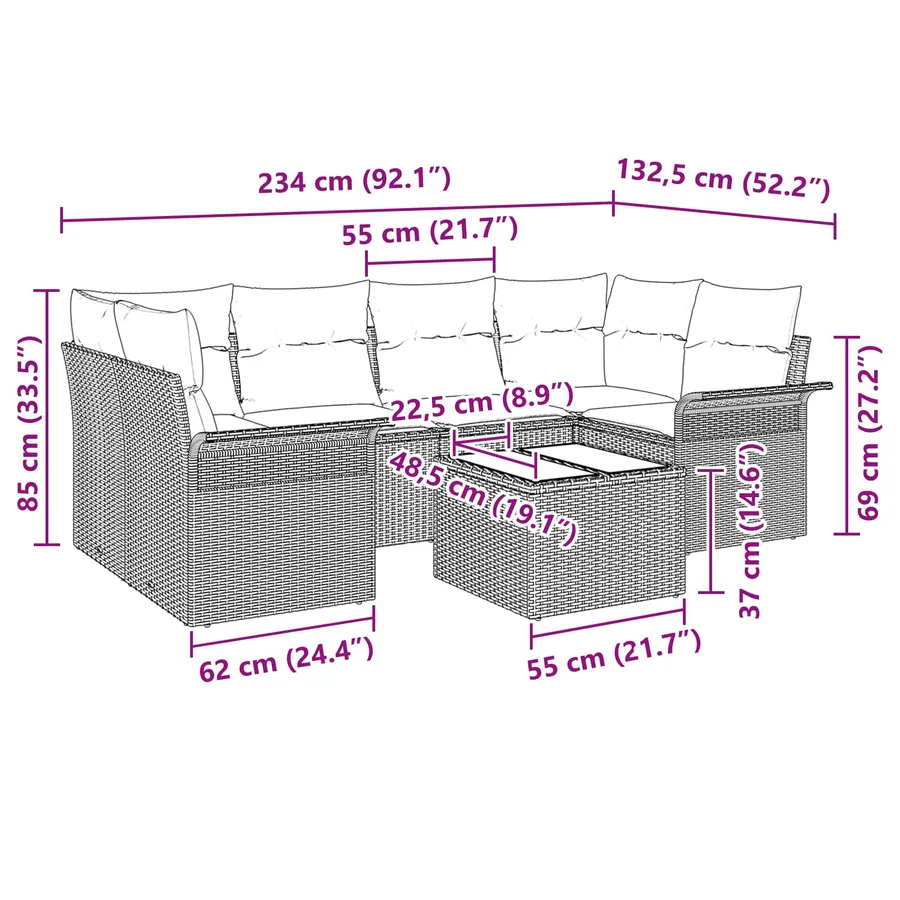 Ensemble de canapé de jardin 7 pcs Marron polyrotin - 13