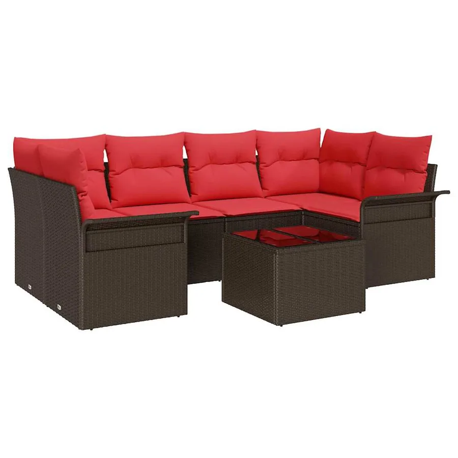 Ensemble de canapé de jardin 7 pcs Marron polyrotin - 2