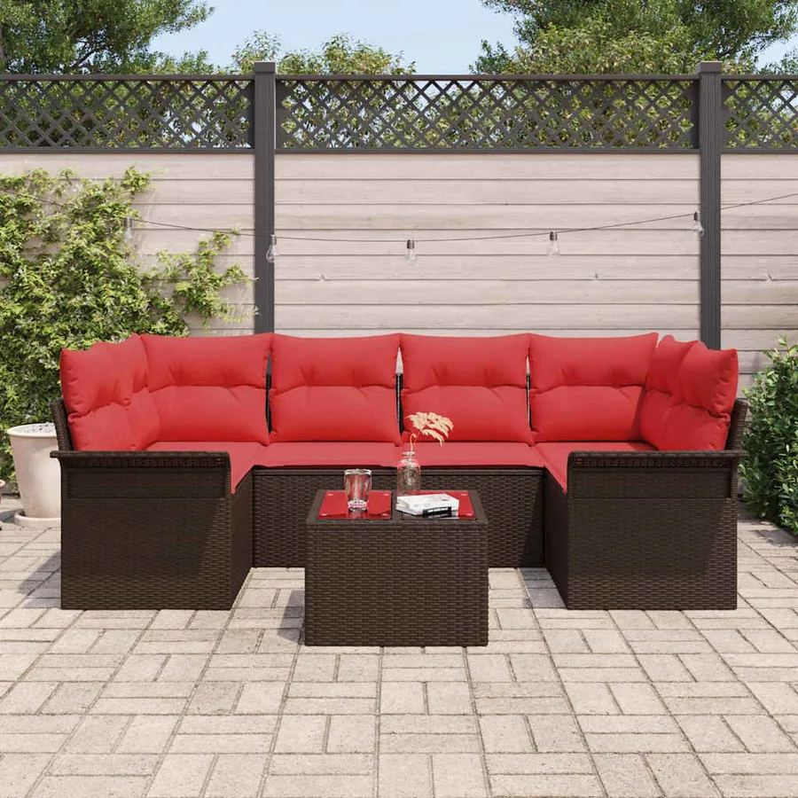 Ensemble de canapé de jardin 7 pcs Marron polyrotin - 3