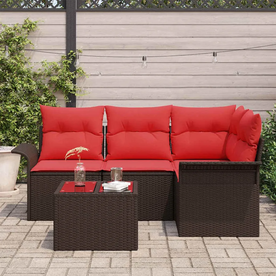 Ensemble de canapé de jardin 5 pcs Marron polyrotin - 3
