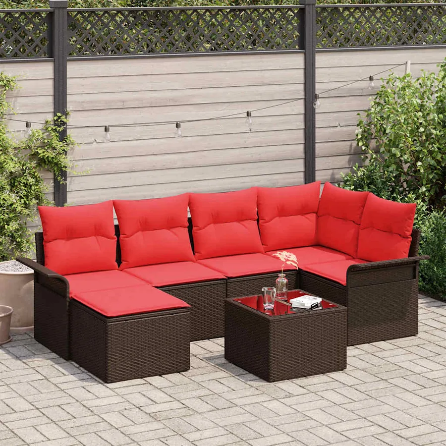 Ensemble de canapé de jardin 7 pcs Marron polyrotin
