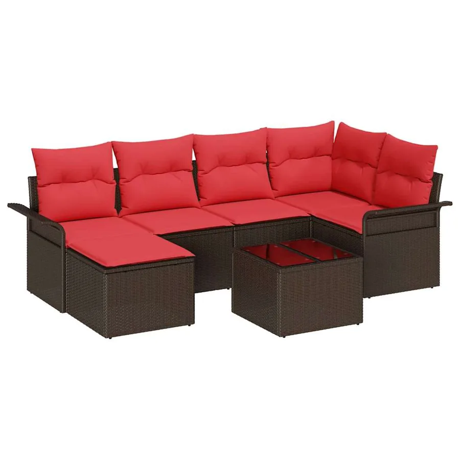 Ensemble de canapé de jardin 7 pcs Marron polyrotin - 2