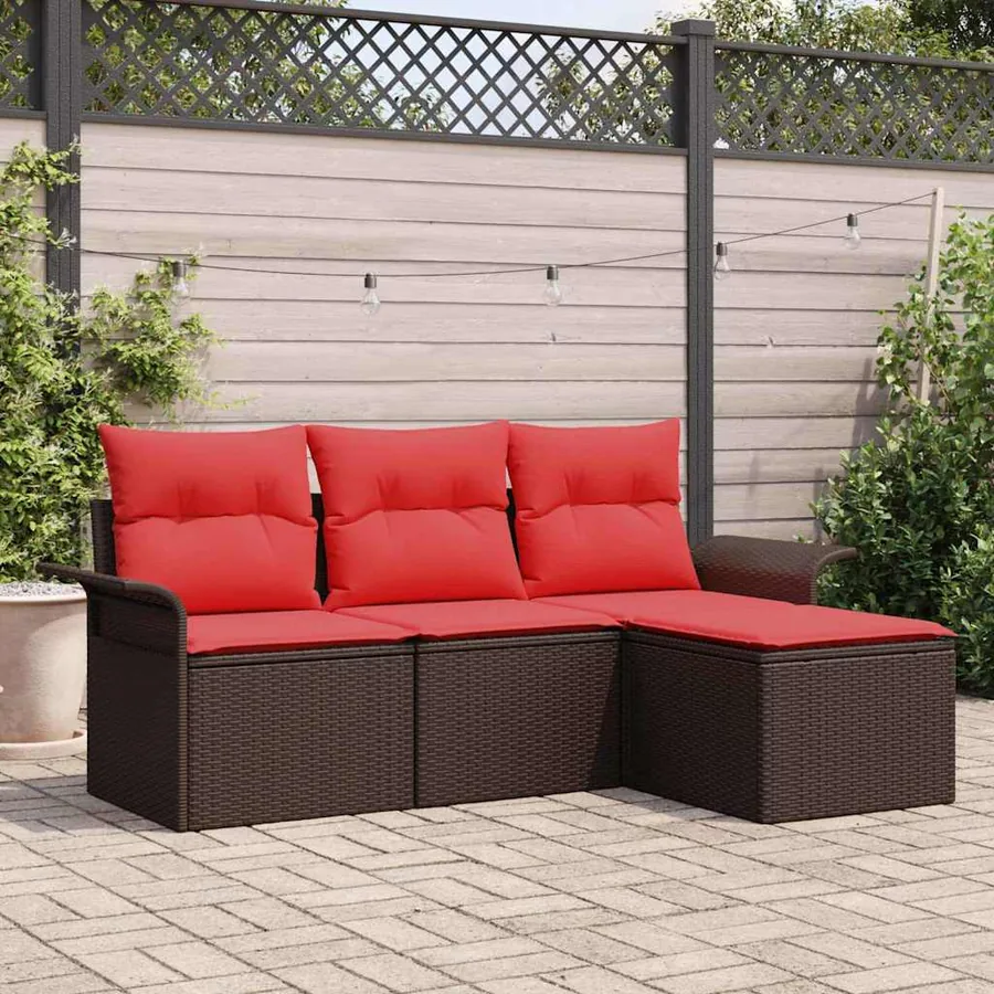 Ensemble de canapé de jardin 4 pcs Marron polyrotin