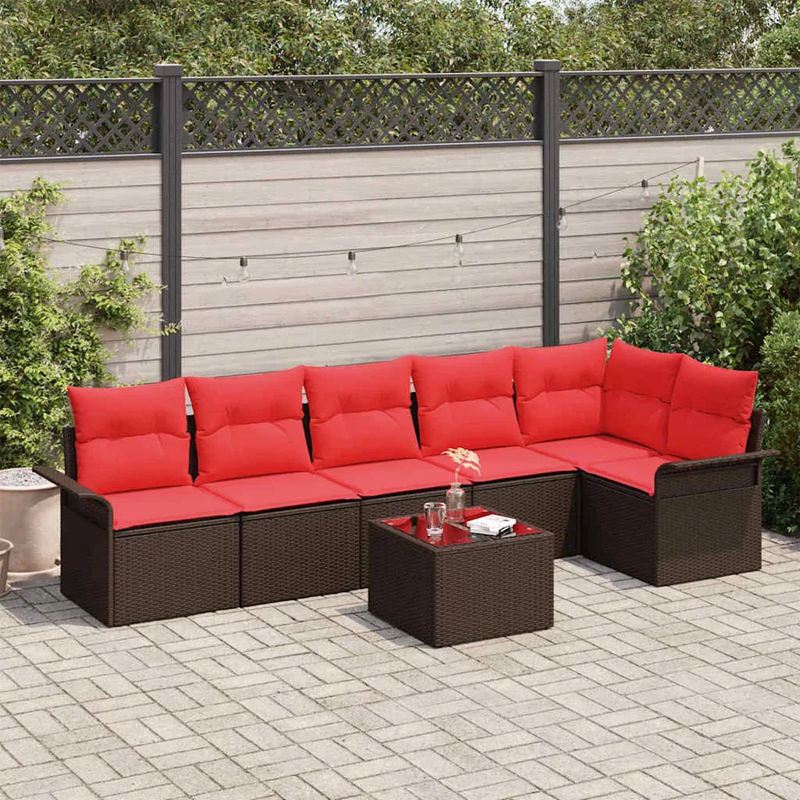 Ensemble de canapé de jardin 7 pcs Marron polyrotin