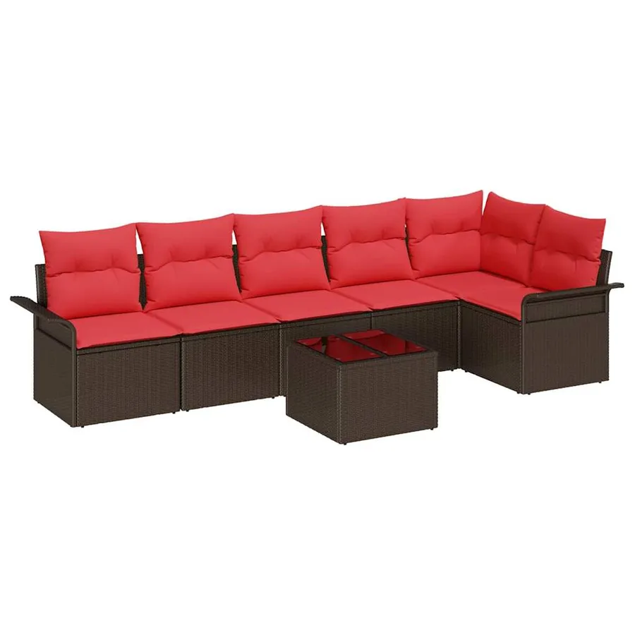 Ensemble de canapé de jardin 7 pcs Marron polyrotin - 2
