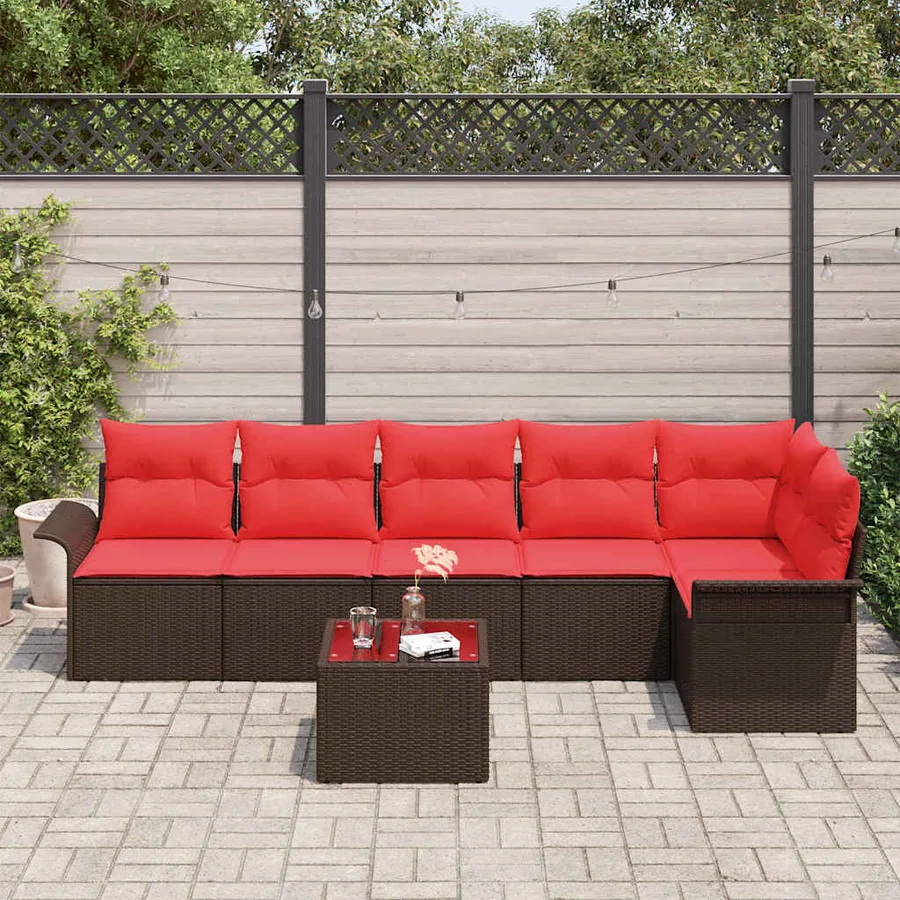 Ensemble de canapé de jardin 7 pcs Marron polyrotin - 3