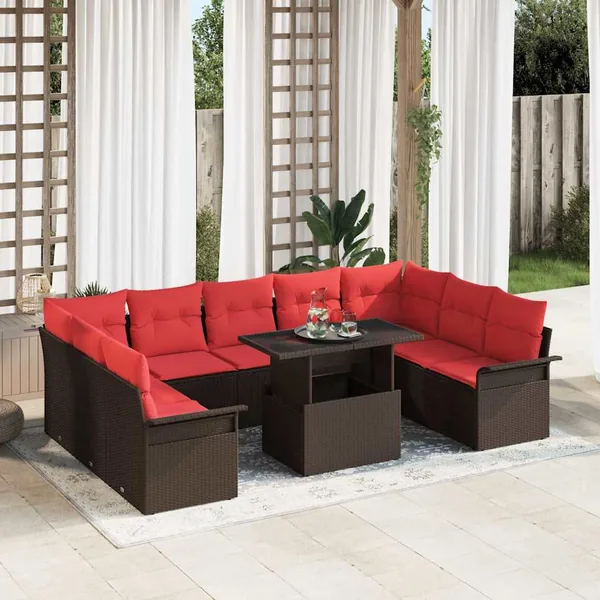 Ensemble de canapé de jardin 10 pcs Marron Poly rotin