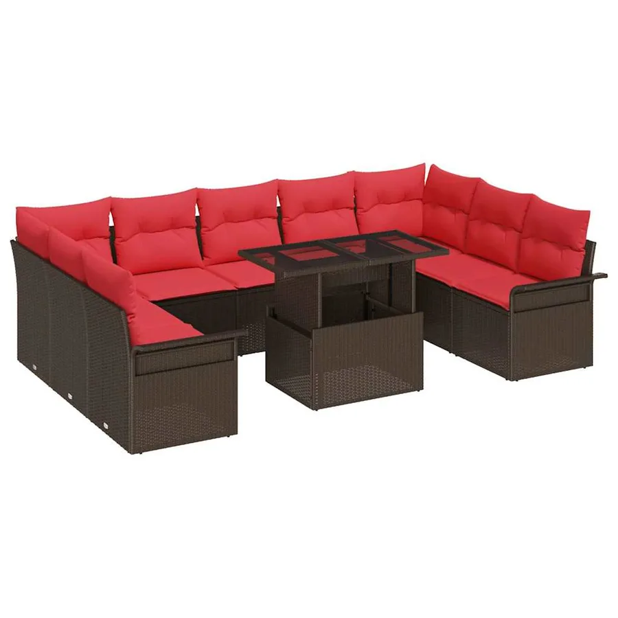 Ensemble de canapé de jardin 10 pcs Marron Poly rotin - 2