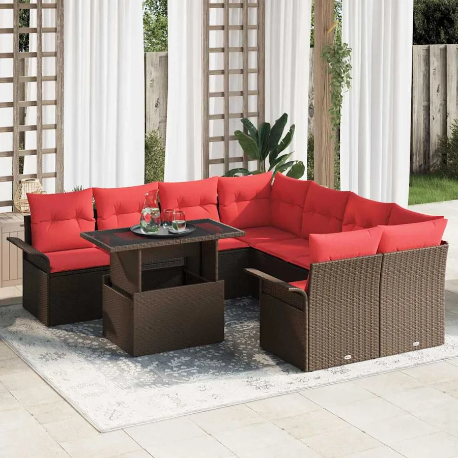 Ensemble de canapé de jardin 9 pcs Marron Poly rotin